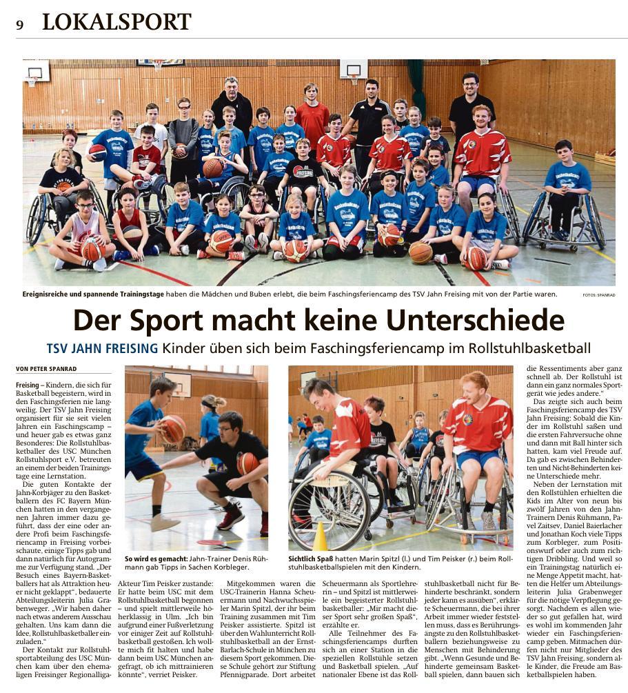 Basketballcamp Freising Zeitungsausschnitt Freisinger Tagblatt